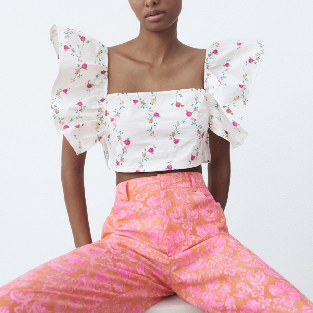 Zara Floral Ruffle Top NWT